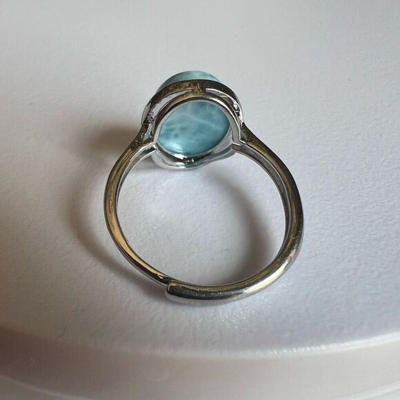 Larimar Crystal Oval Gemstone Ring Size 7 Adjustable (#3) - Picture 4 of 14